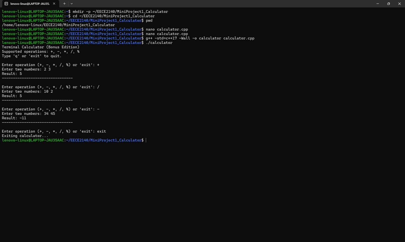 Terminal Calculator (C++)